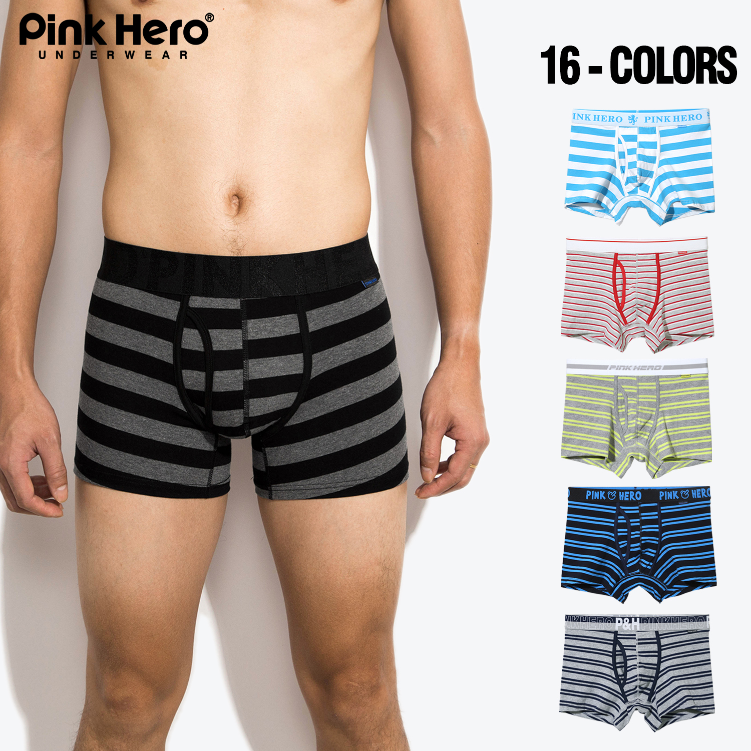 Boxer Brief Pack Cotton - PINKHERO Fashion Underwear Striped Male Underpants