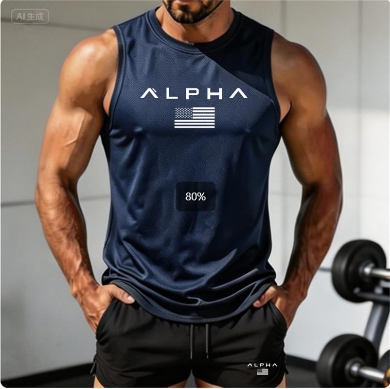 Sleeveless Undershirt - 2026 Alpha Men's Printed Round-neck Fitness