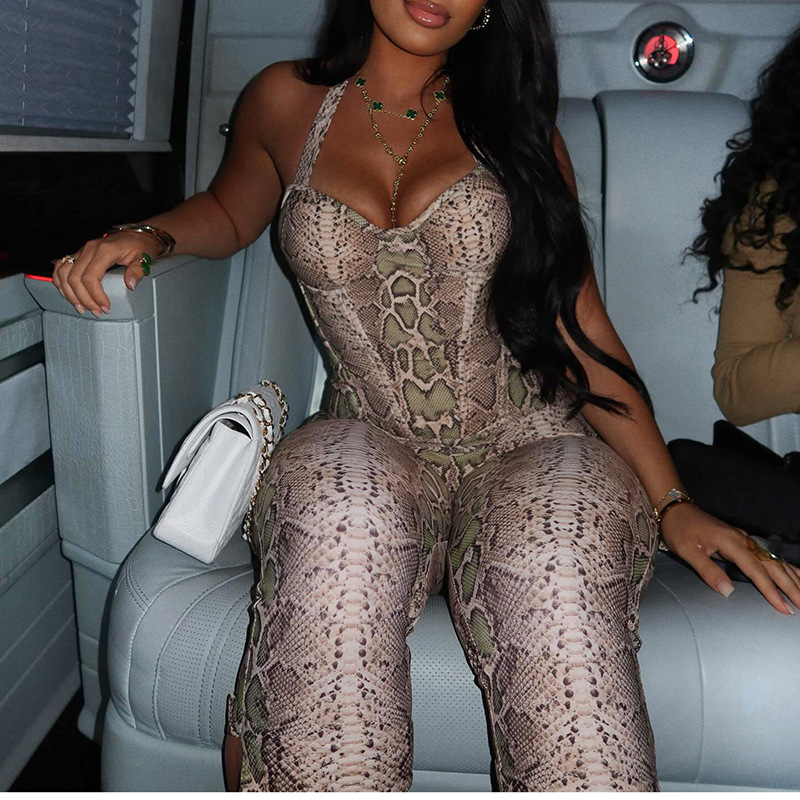 Suspender Tank Top - Serpentine Print Women Sexy 2 Piece