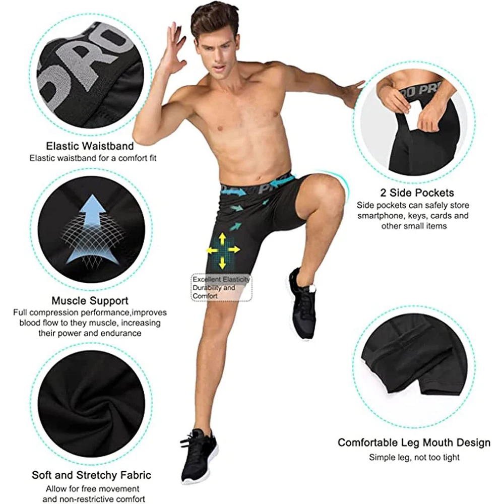 Mens Gym Shorts with Pockets W - Compression Shorts Athletes avaliação e preço