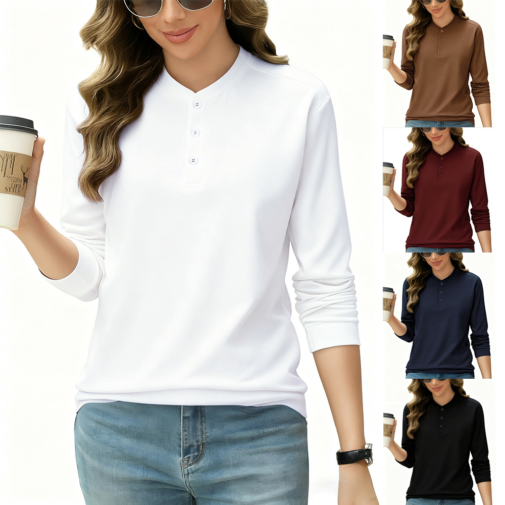 2026 NEW Solid Cotton Henley S - Undershirt Crew Neck avaliação e preço