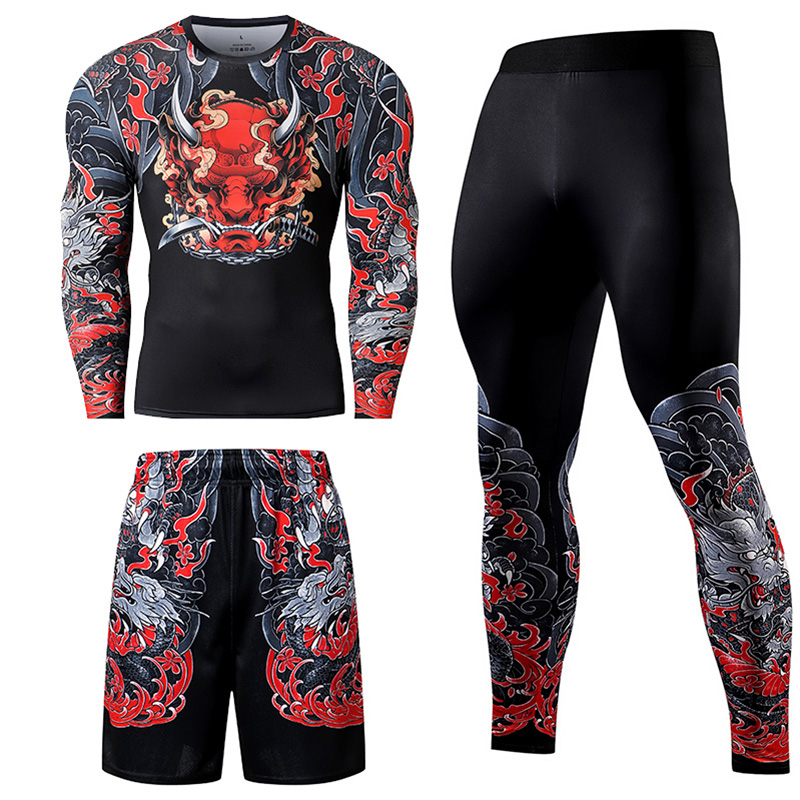 2/3PCS Men Jiu jitsu Tracksuit - Compression Long Pant avaliação e preço