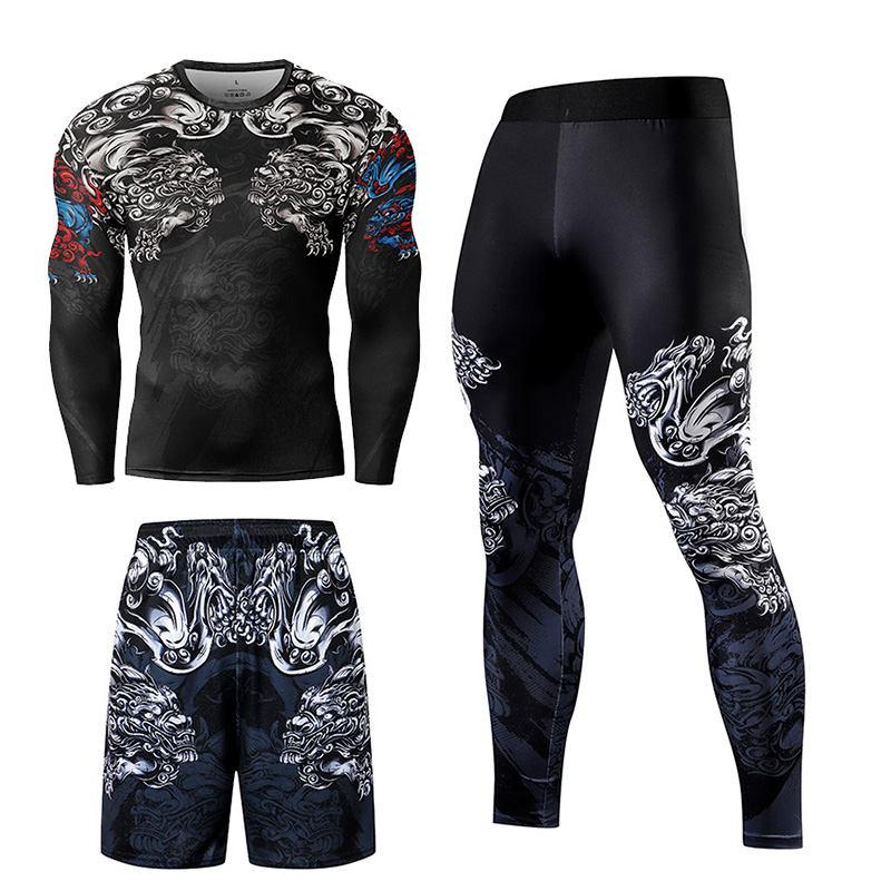 2/3PCS Men Jiu jitsu Tracksuit - Compression Long Pant avaliação e preço