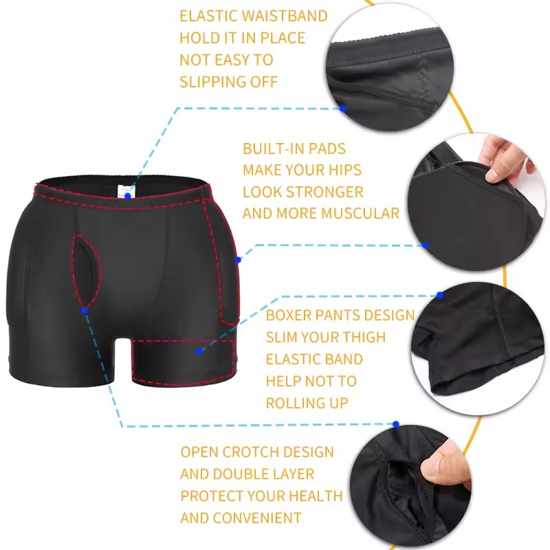 Men Padded Hip Enhancer Booty  - Boxer Brief Pack Cotton avaliação e preço