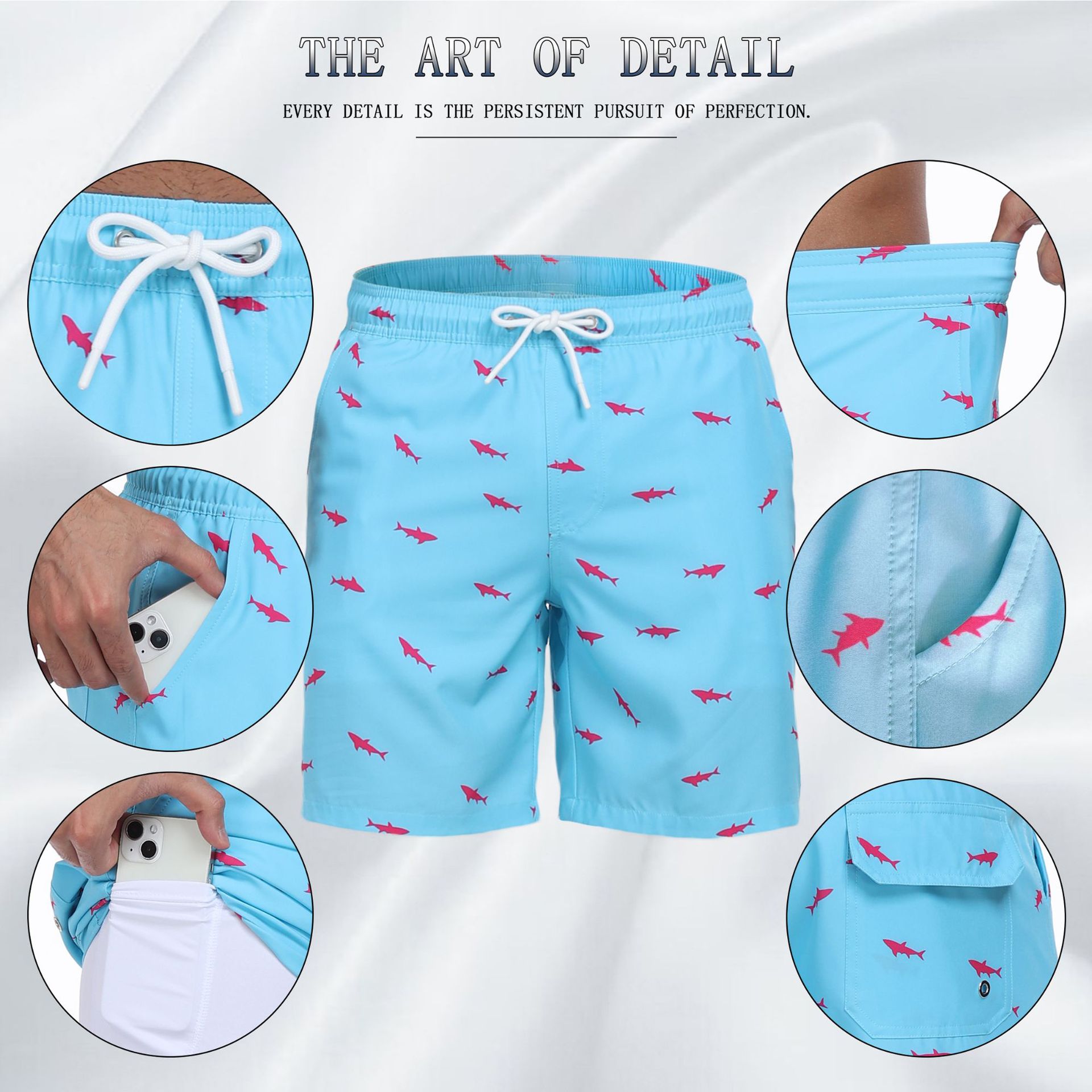 Mens Shark Pattern 2 in 1 Boar - Long Leg Trunk Men avaliação e preço