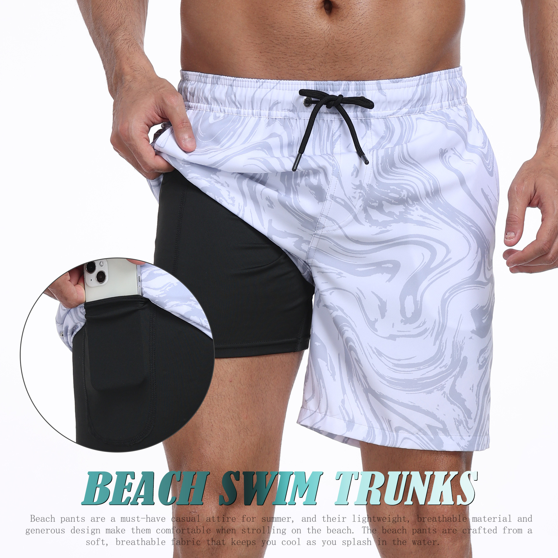 Mens Shark Pattern 2 in 1 Boar - Long Leg Trunk Men avaliação e preço