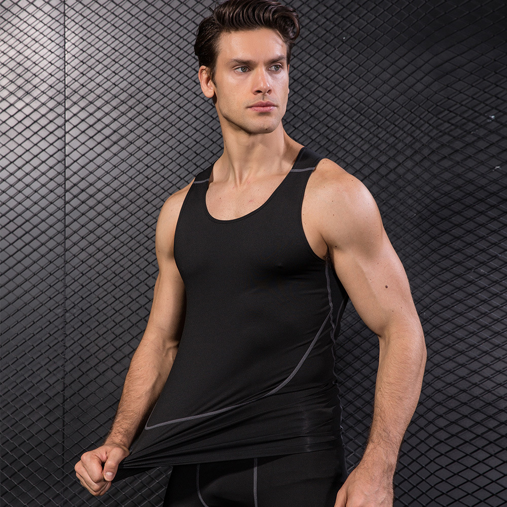 Men Black Sport Skinny Vest Ti - T Shirt Tight Fit avaliação e preço