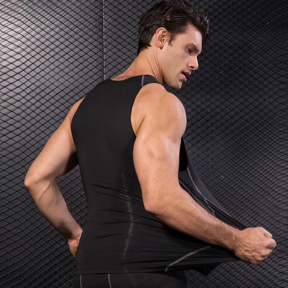 Men Black Sport Skinny Vest Ti - T Shirt Tight Fit avaliação e preço