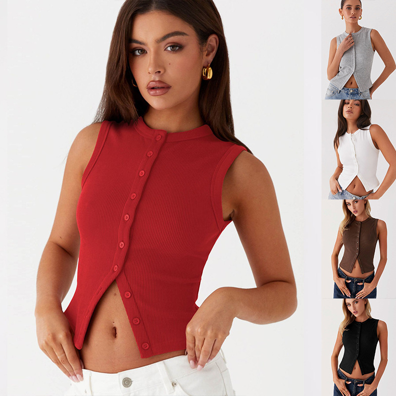 Ribbed Tank Button Crop Top Y2 - Tank Top Ribbed avaliação e preço