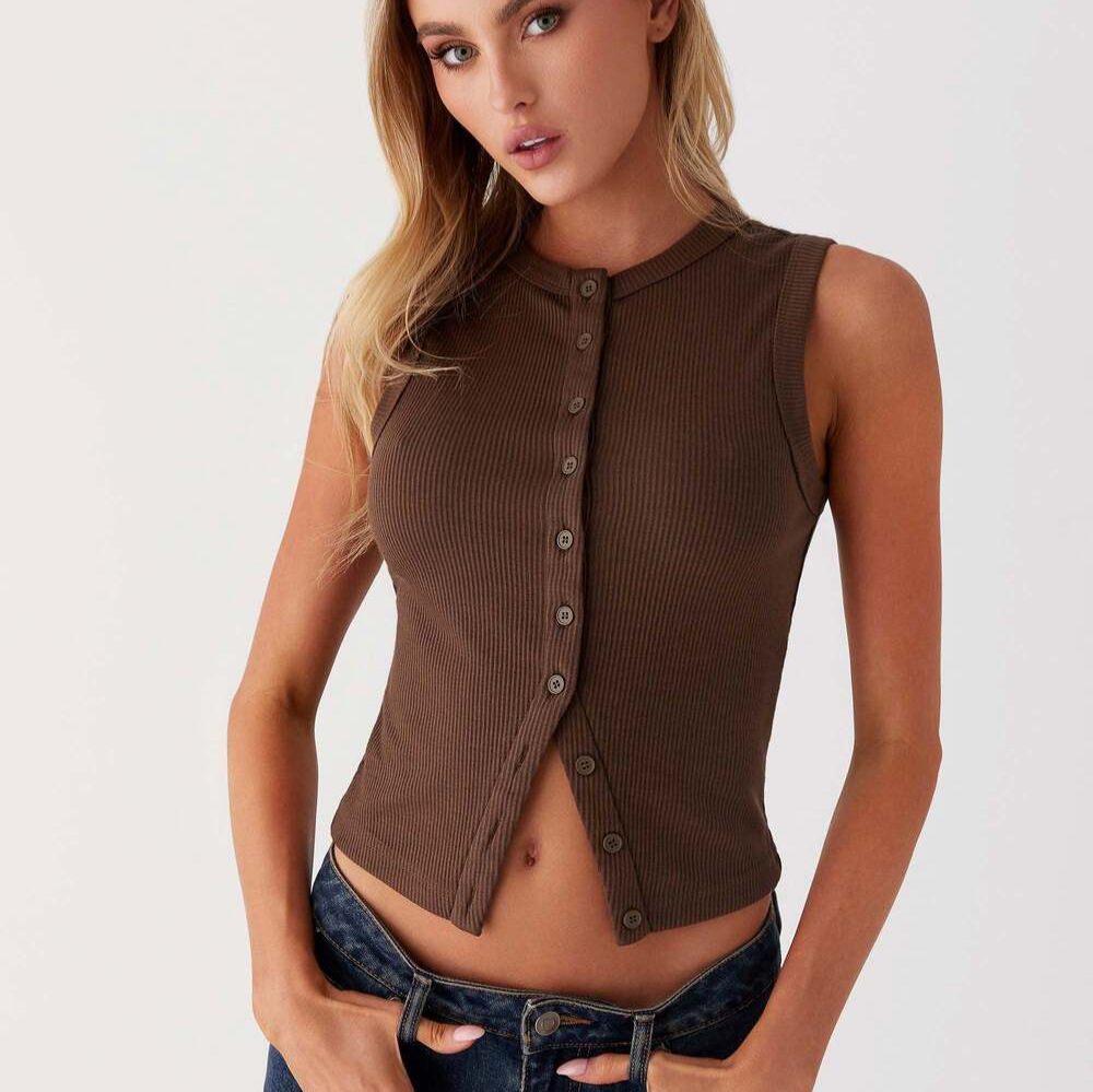 Ribbed Tank Button Crop Top Y2 - Tank Top Ribbed avaliação e preço