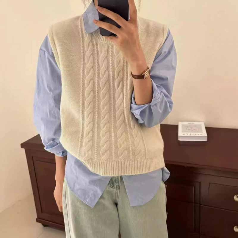 2025 New O-Neck Knitted Vest W - Sleeveless Undershirt avaliação e preço