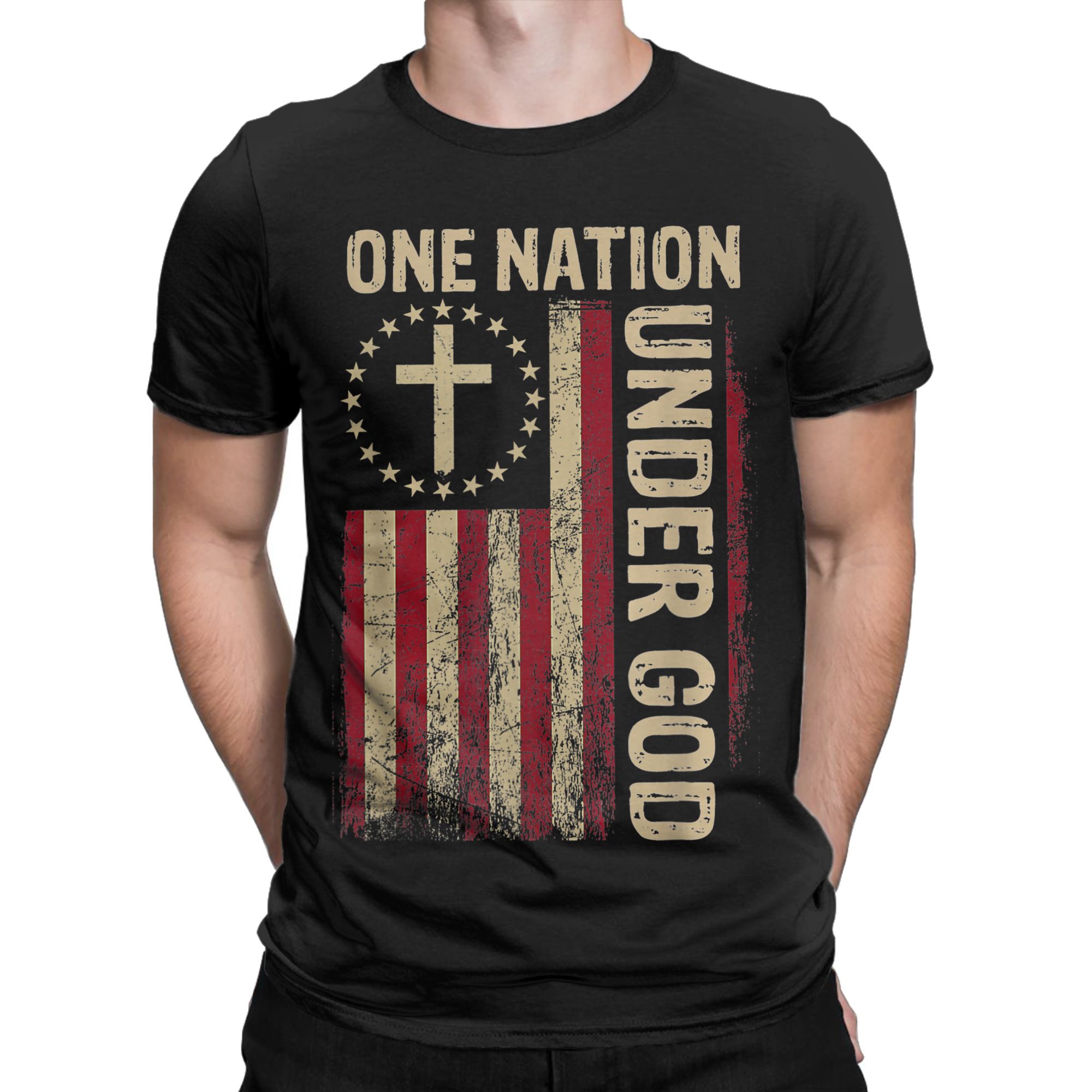 One Nation Under God Flag 4th  - Undershirt Crew Neck avaliação e preço