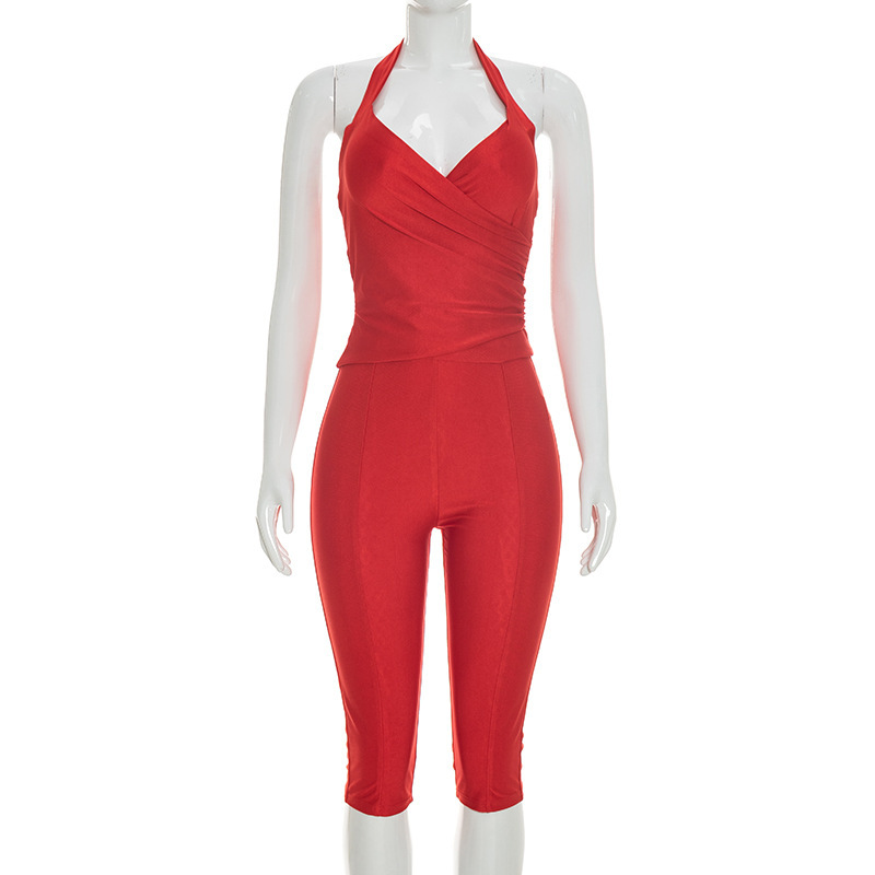 Women Slim 2 Piece Set Solid W - Suspender Tank Top avaliação e preço