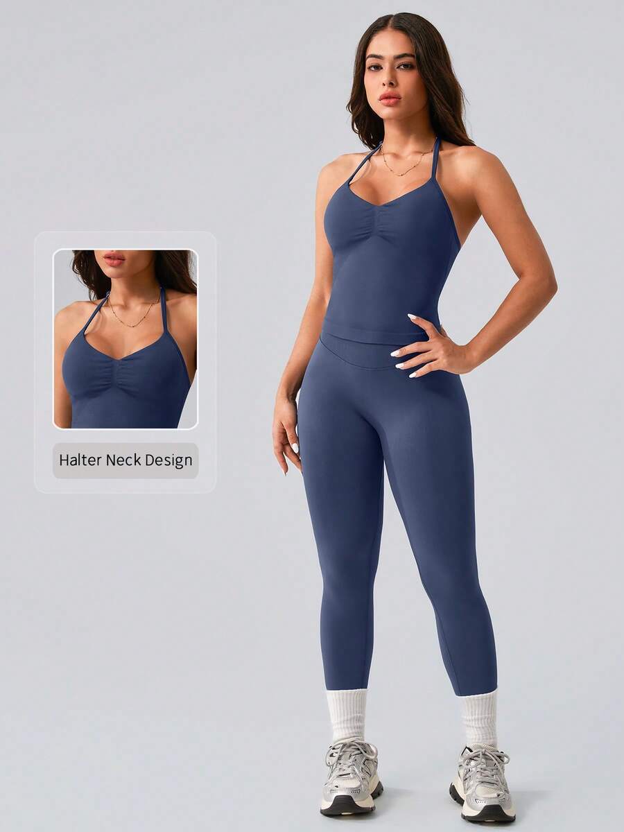 Womens Halter Neck Yoga Set Ri - Tank Top Ribbed avaliação e preço