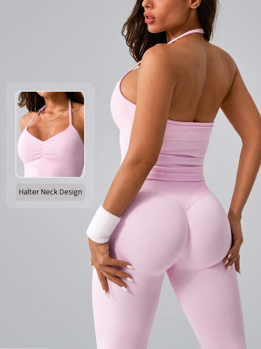 Womens Halter Neck Yoga Set Ri - Tank Top Ribbed avaliação e preço