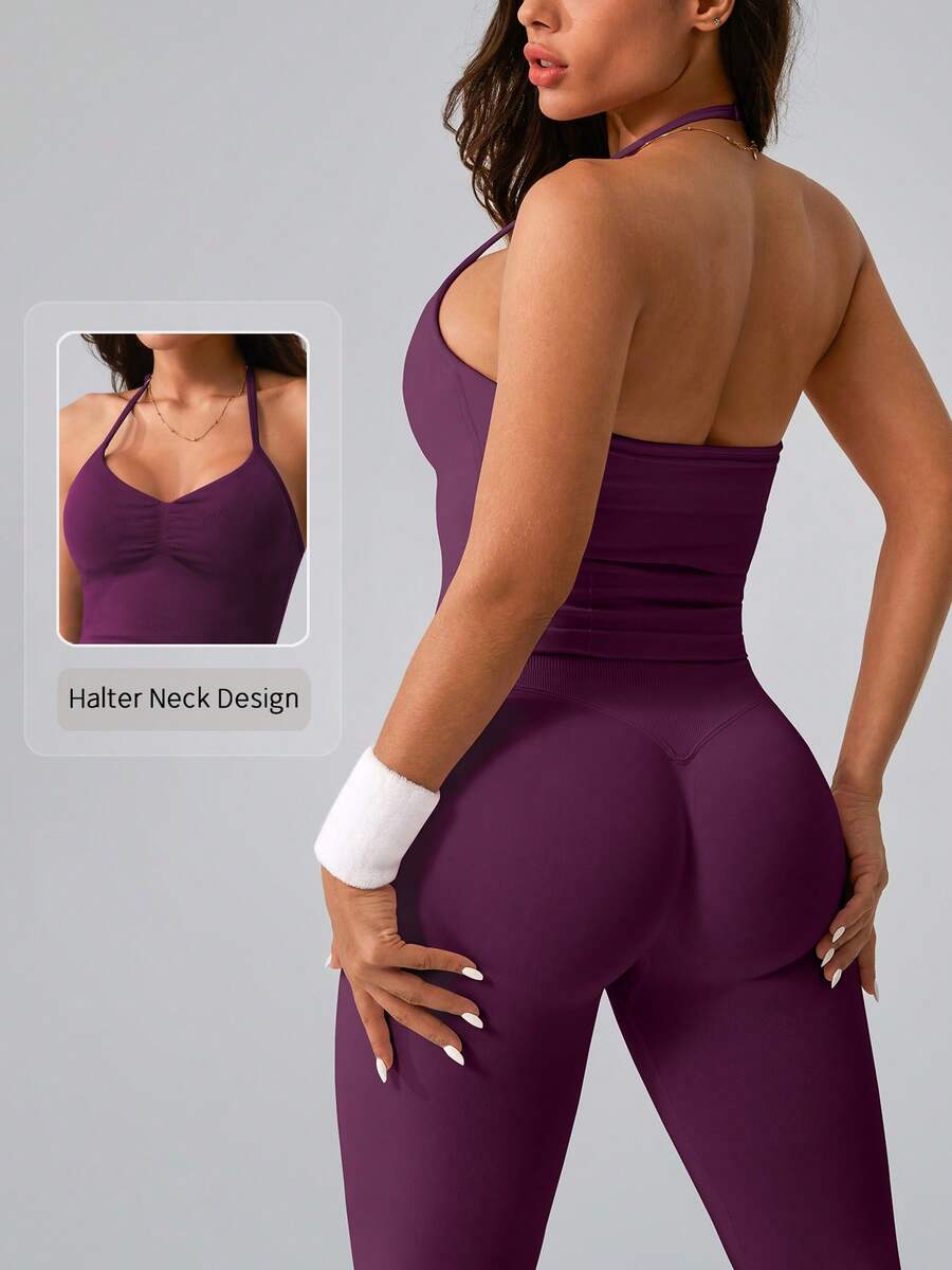 Womens Halter Neck Yoga Set Ri - Tank Top Ribbed avaliação e preço