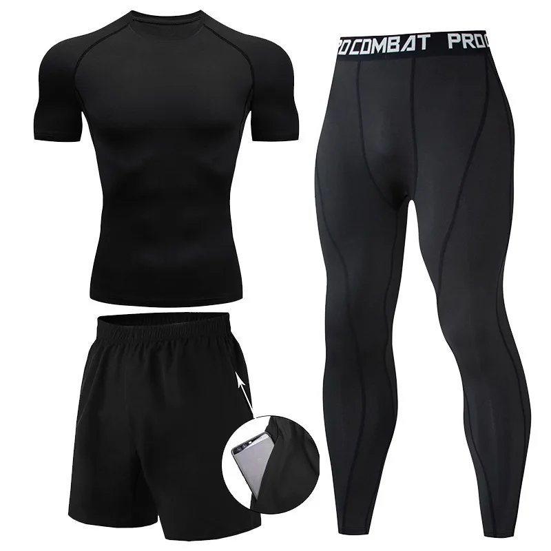 3 Pieces Fitness Suits Athleti - Compression Shorts Athletes avaliação e preço