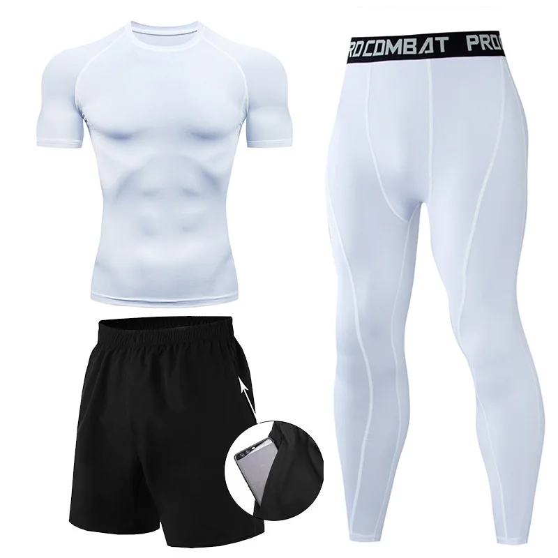 3 Pieces Fitness Suits Athleti - Compression Shorts Athletes avaliação e preço