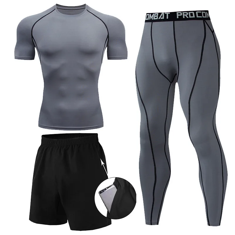 3 Pieces Fitness Suits Athleti - Compression Shorts Athletes avaliação e preço
