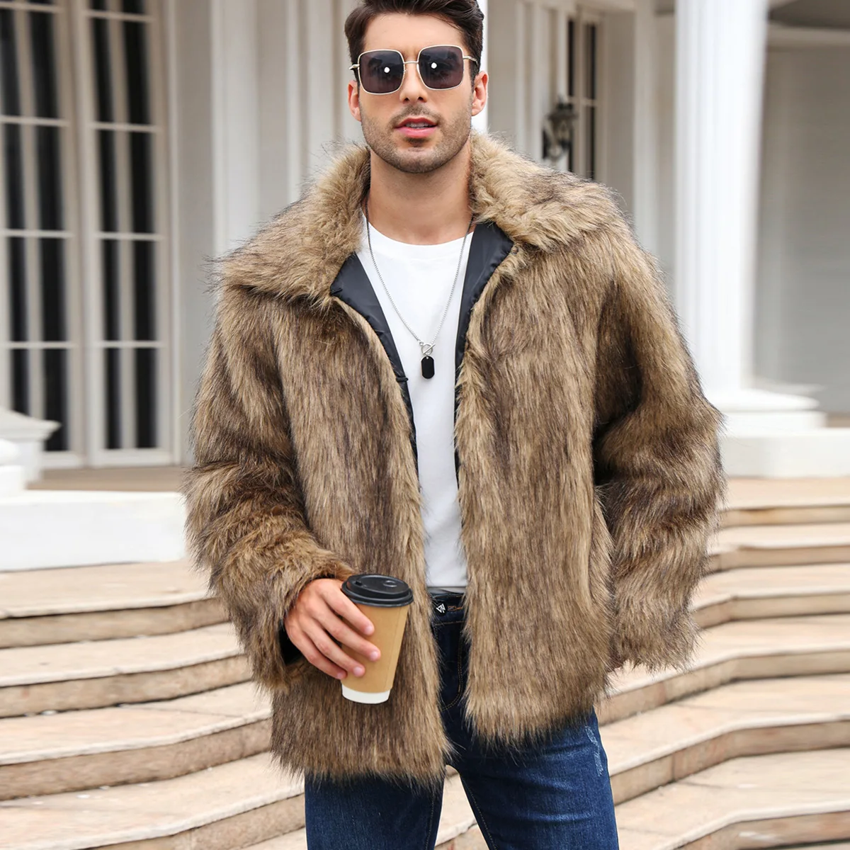 Men Faux Fox Fur Jacket Coat W - Thermal Long John avaliação e preço