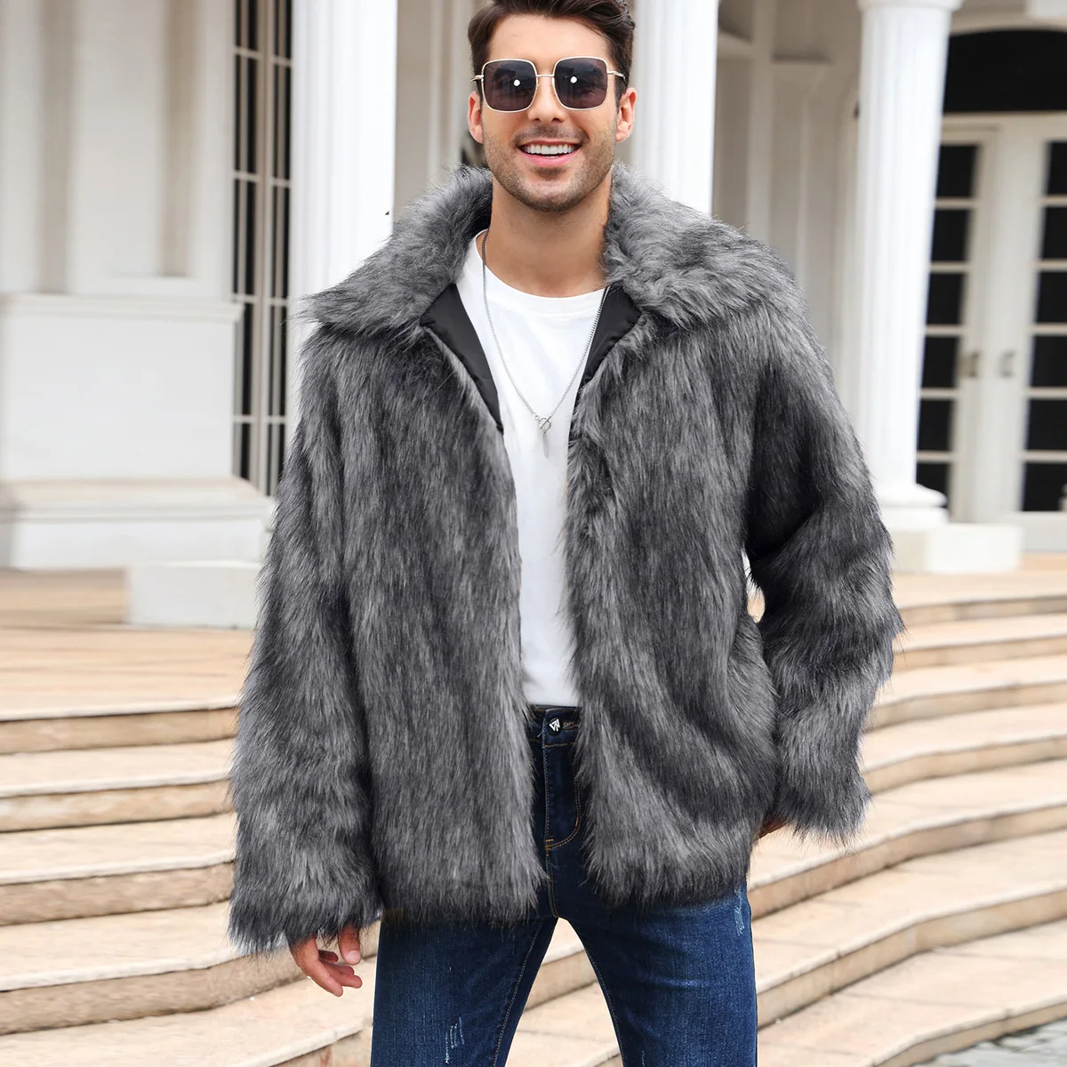 Men Faux Fox Fur Jacket Coat W - Thermal Long John avaliação e preço