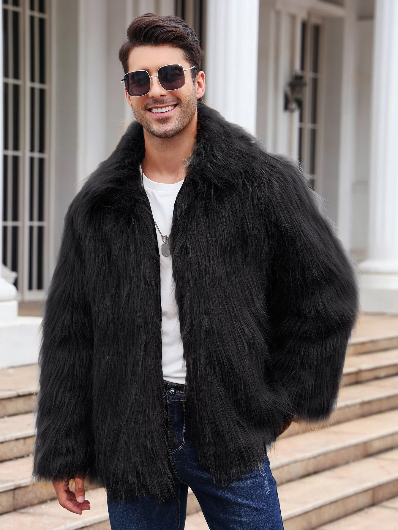 Men Faux Fox Fur Jacket Coat W - Thermal Long John avaliação e preço