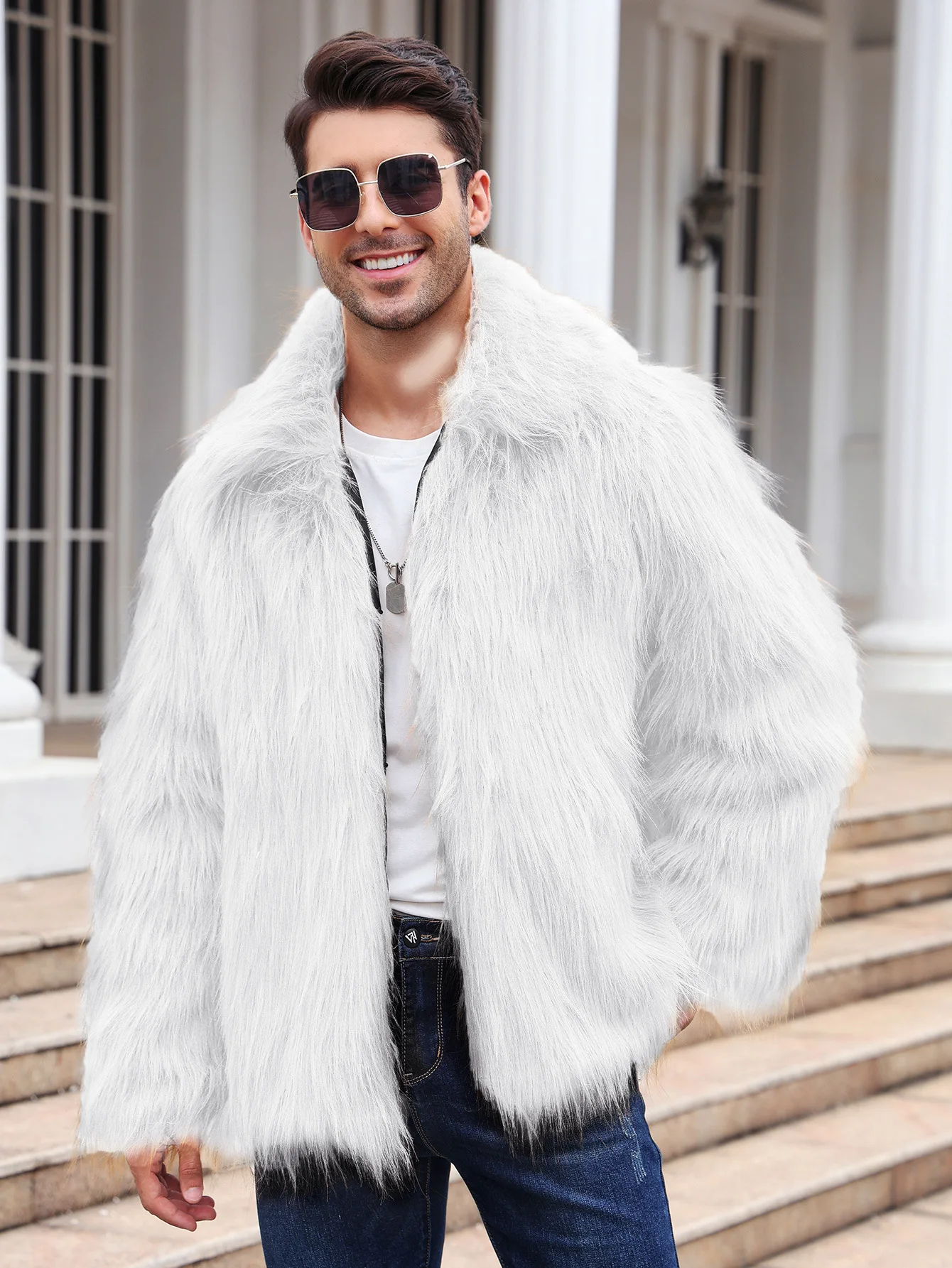Men Faux Fox Fur Jacket Coat W - Thermal Long John avaliação e preço