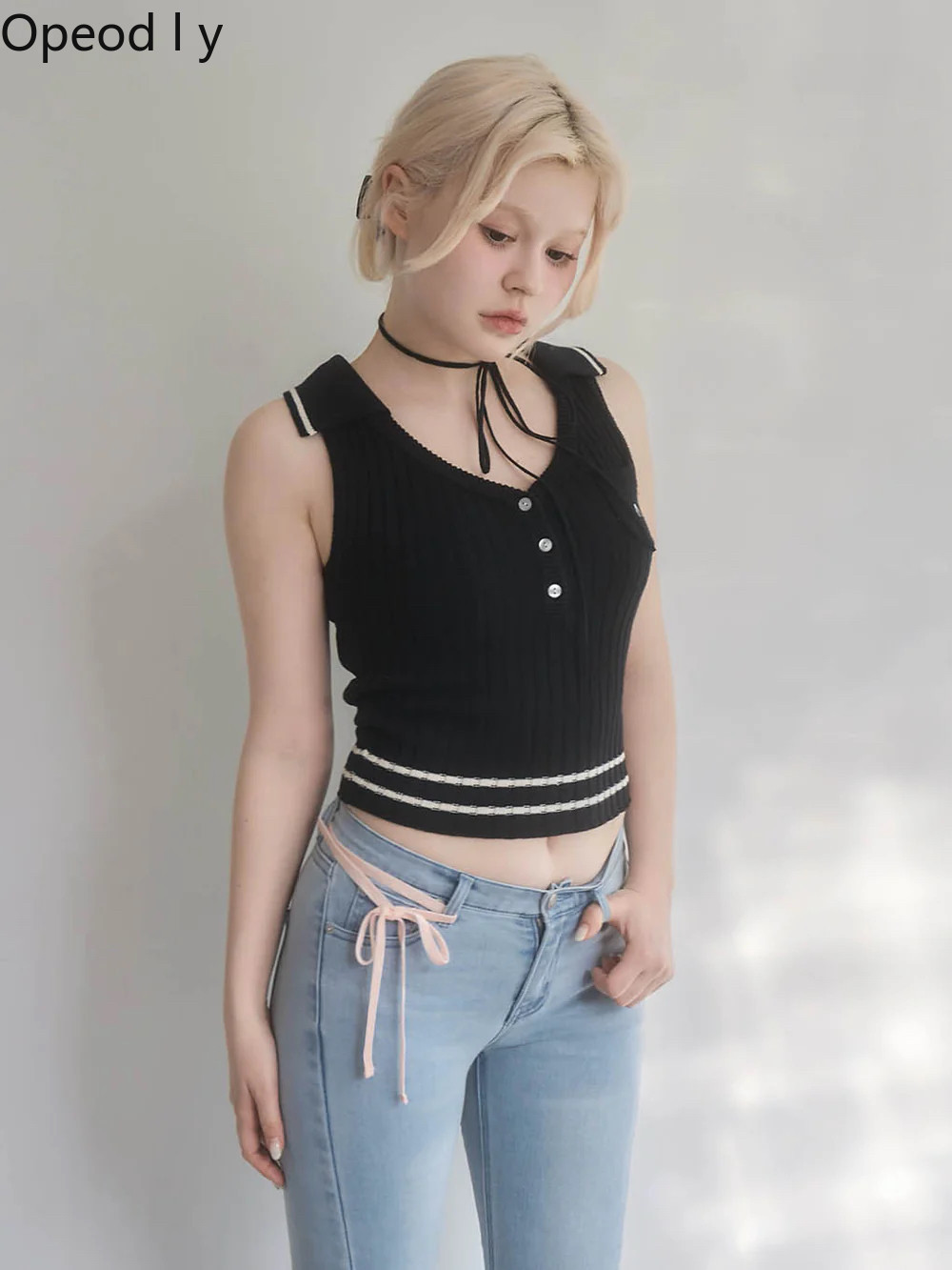 Japanese Sweet Lapel Twist V-n - Suspender Tank Top avaliação e preço
