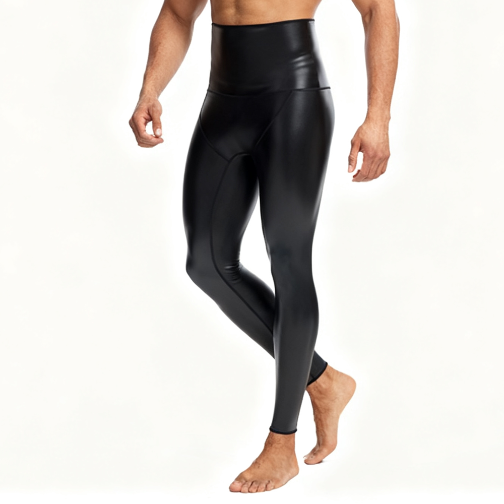 Sexy Men PU Leather Long Pants - Compression Long Pant avaliação e preço