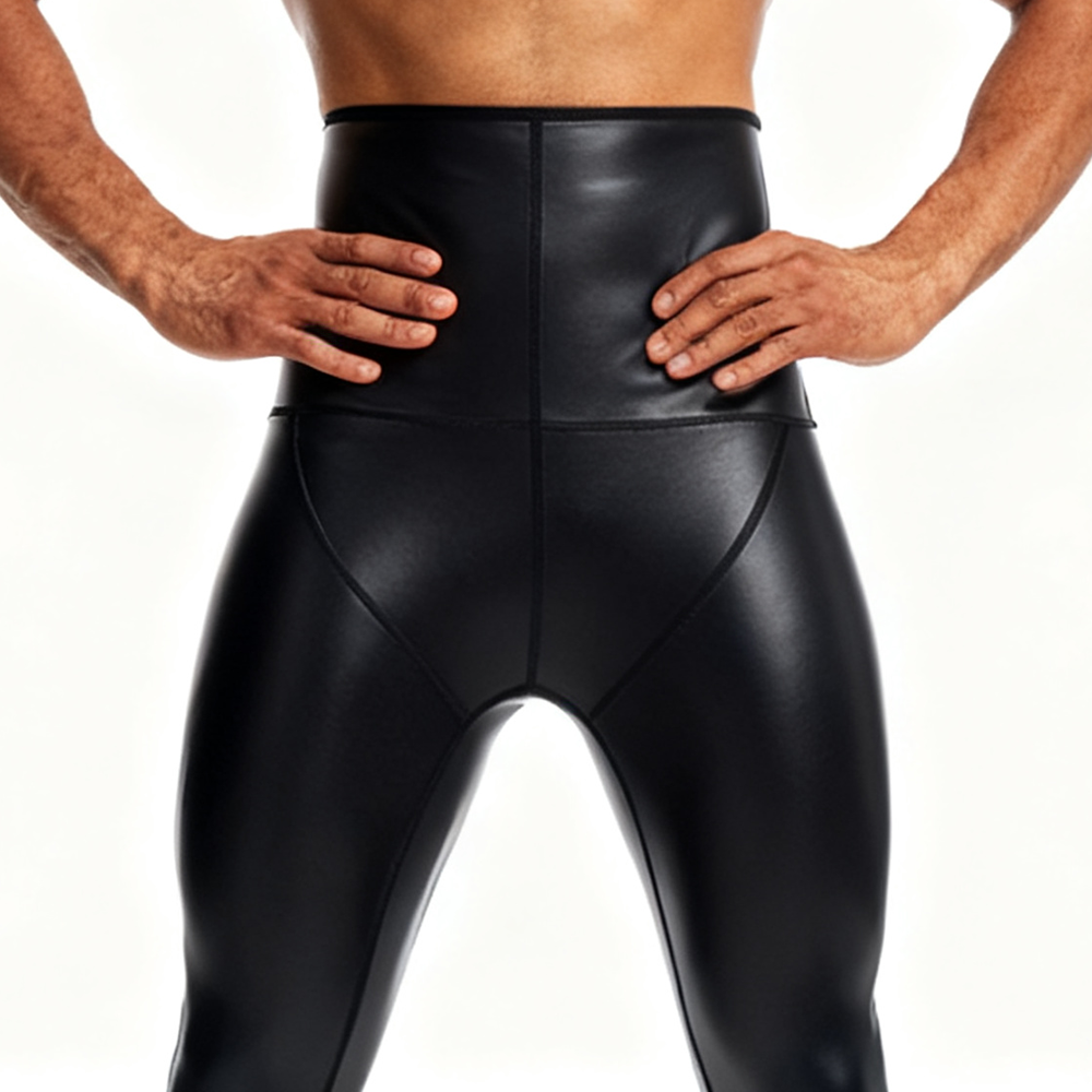 Sexy Men PU Leather Long Pants - Compression Long Pant avaliação e preço