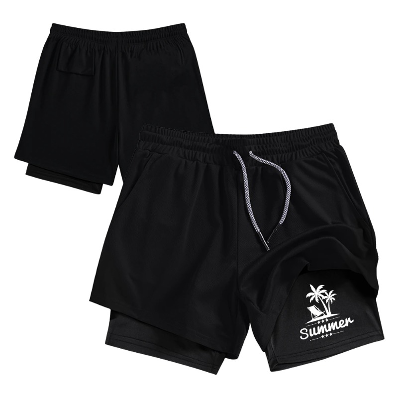 Summer Men's Double Layer Runn - Compression Shorts Athletes avaliação e preço