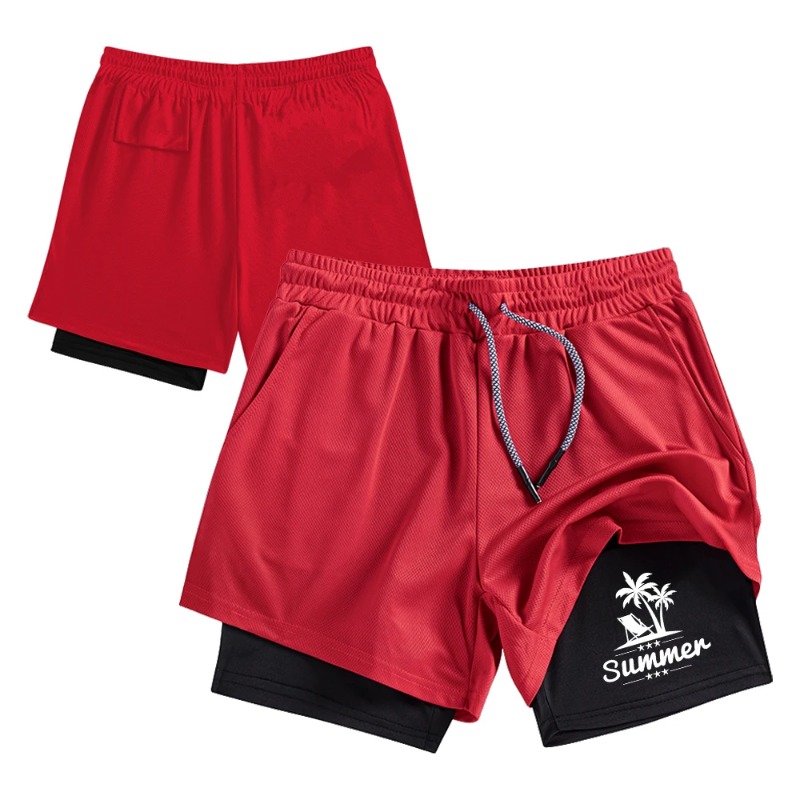 Summer Men's Double Layer Runn - Compression Shorts Athletes avaliação e preço