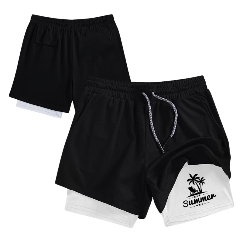 Summer Men's Double Layer Runn - Compression Shorts Athletes avaliação e preço