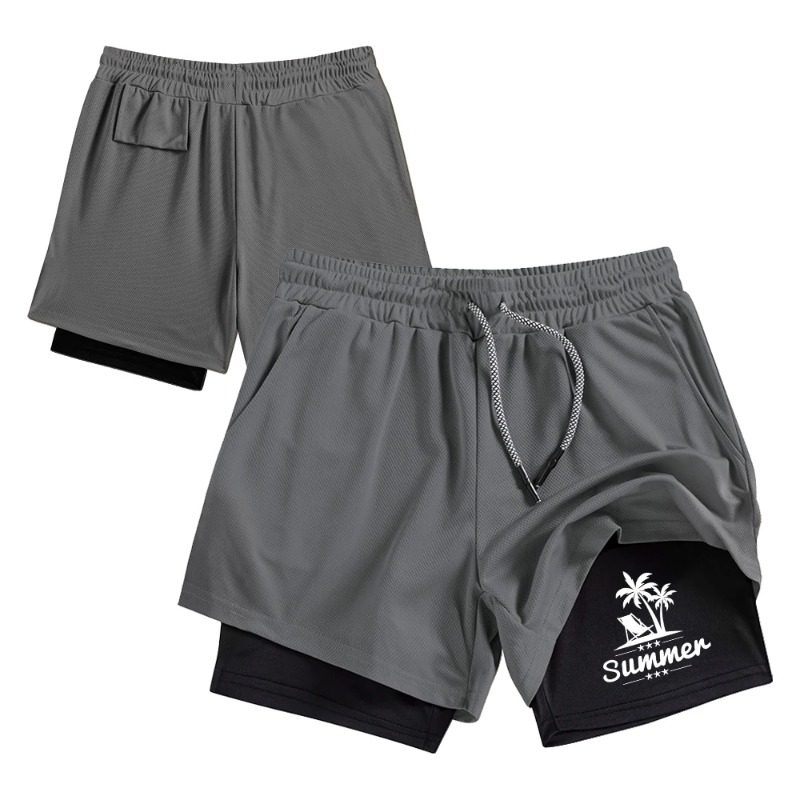 Summer Men's Double Layer Runn - Compression Shorts Athletes avaliação e preço