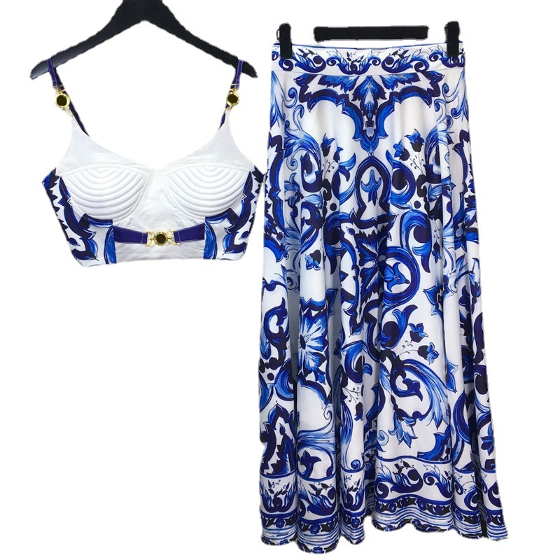 Summer Bohemain Blue And White - Suspender Tank Top avaliação e preço