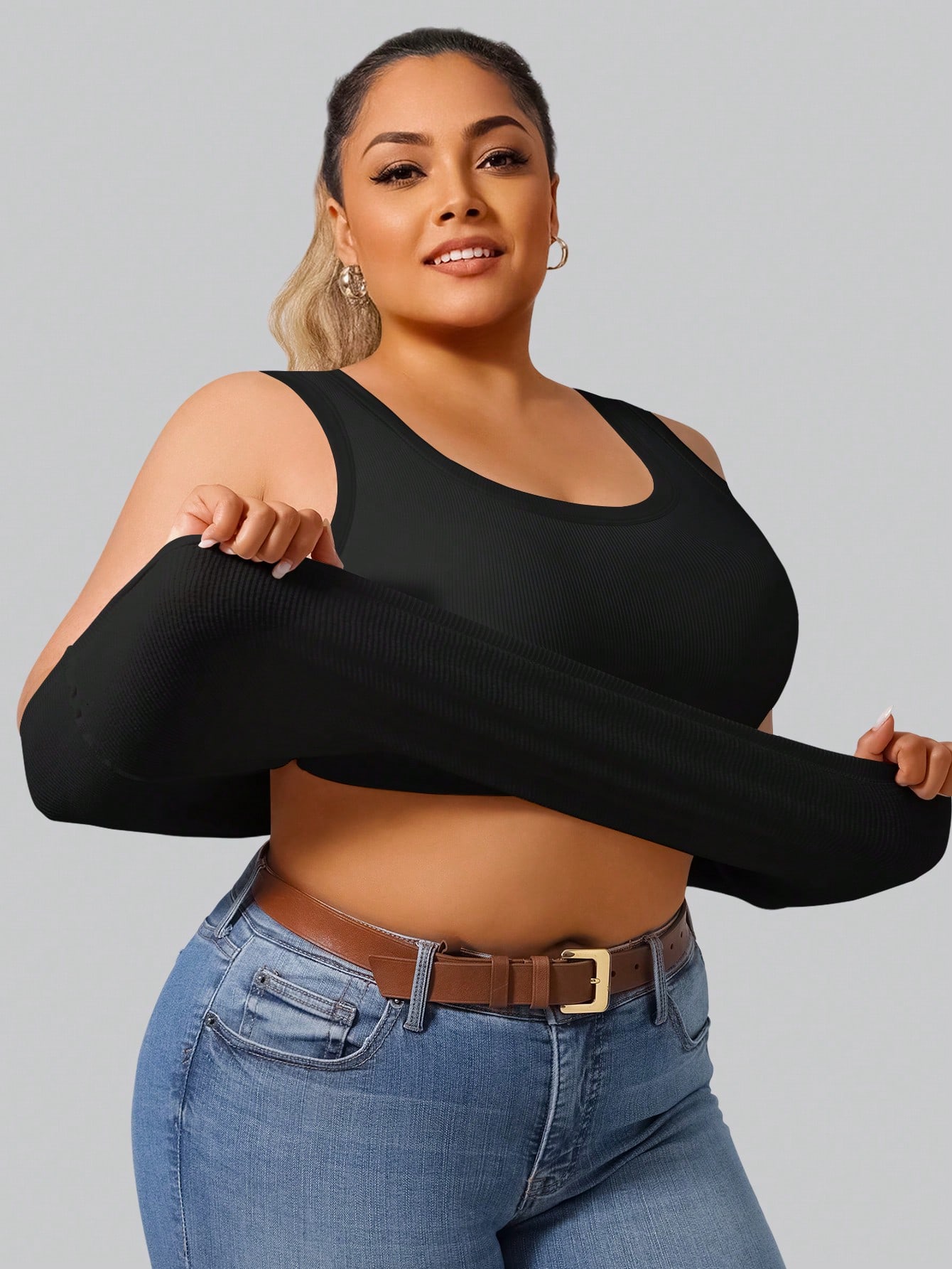 Plus Size Women's High Stretch - Tank Top Ribbed avaliação e preço
