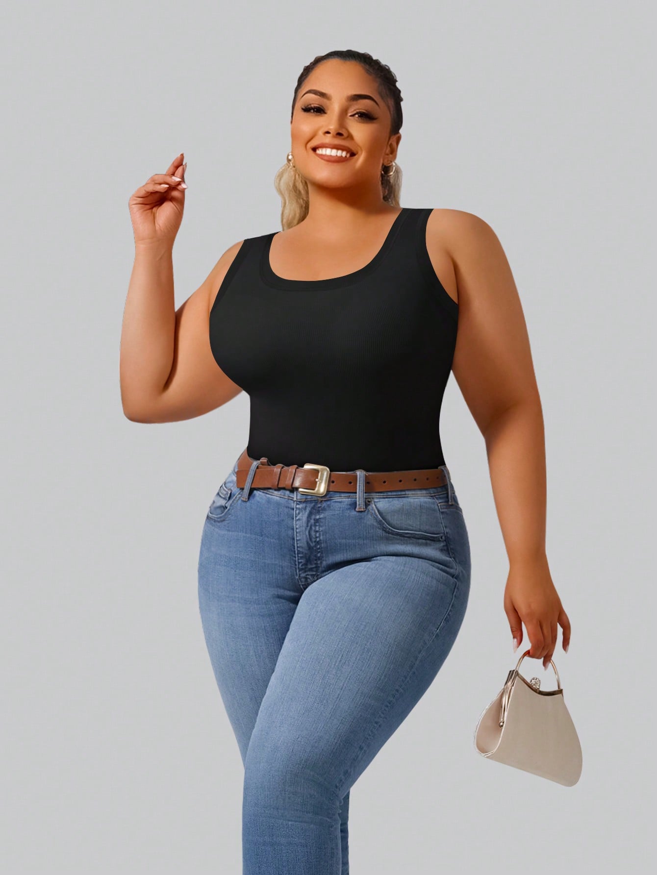 Plus Size Women's High Stretch - Tank Top Ribbed avaliação e preço