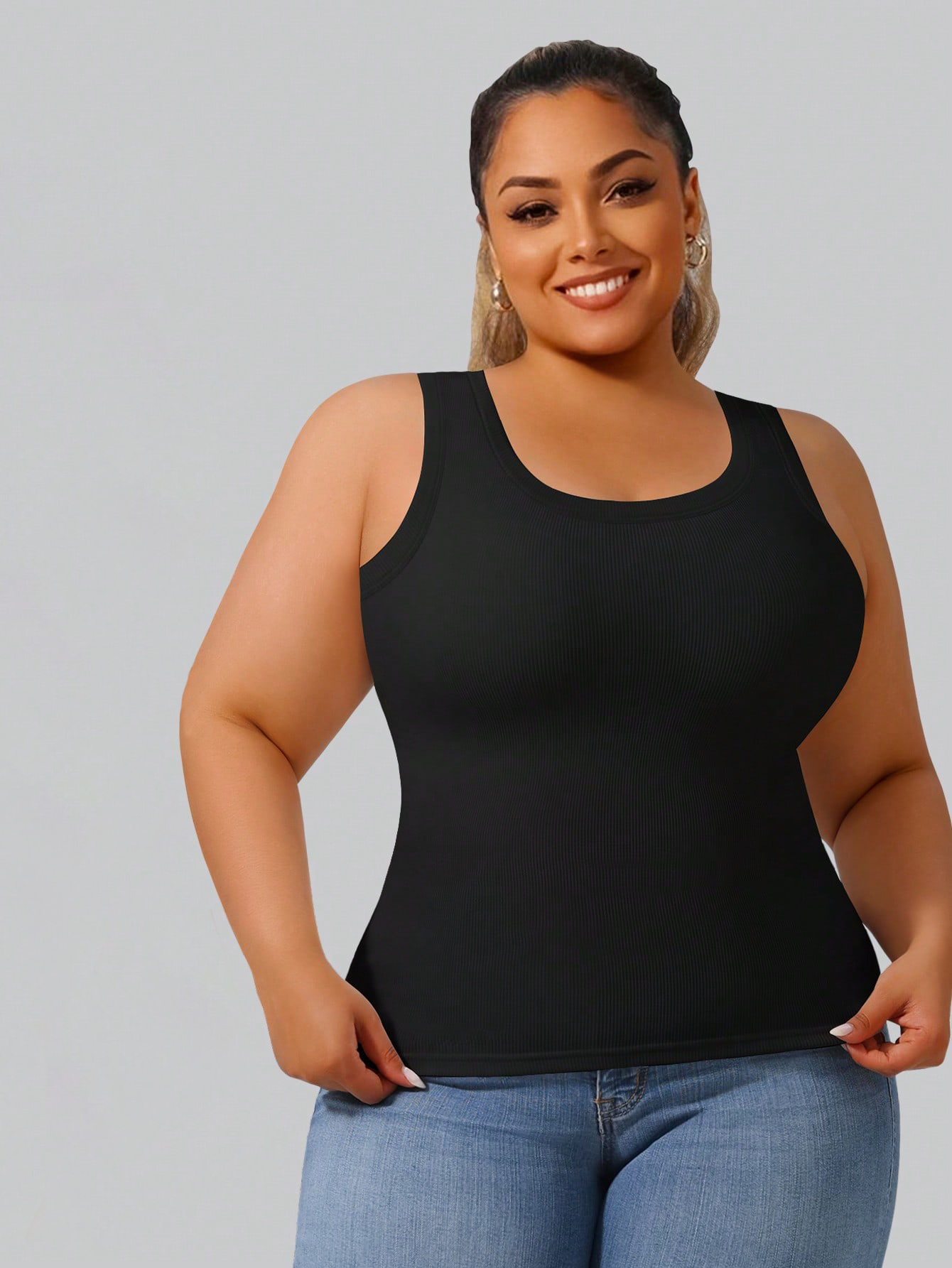 Plus Size Women's High Stretch - Tank Top Ribbed avaliação e preço
